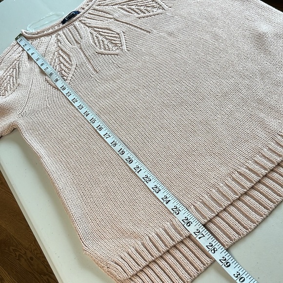 NWT Chaps Pointelle Yoke Sweater Leaf Stitch Blush Pink with Gold Threds L - Picture 11 of 13